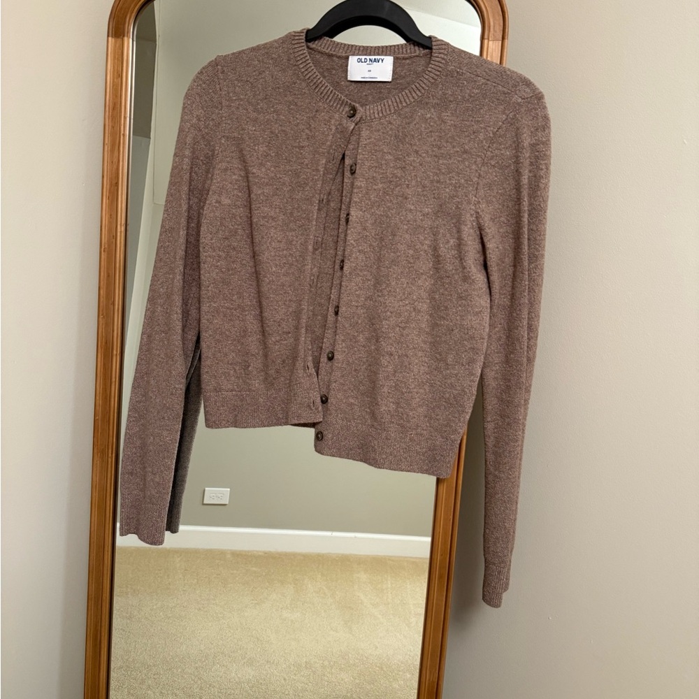 Old Navy Women's Brown Button-Up Crewneck Cardigan Sweater